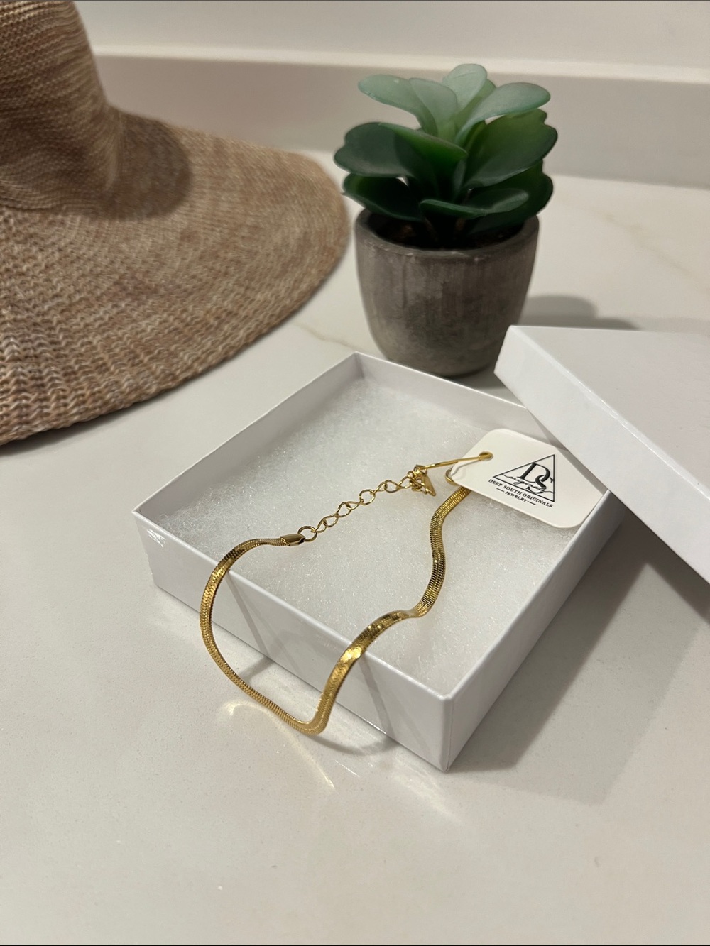 Anklet- Deep South Originals Gold Herringbone Non-Tarnish